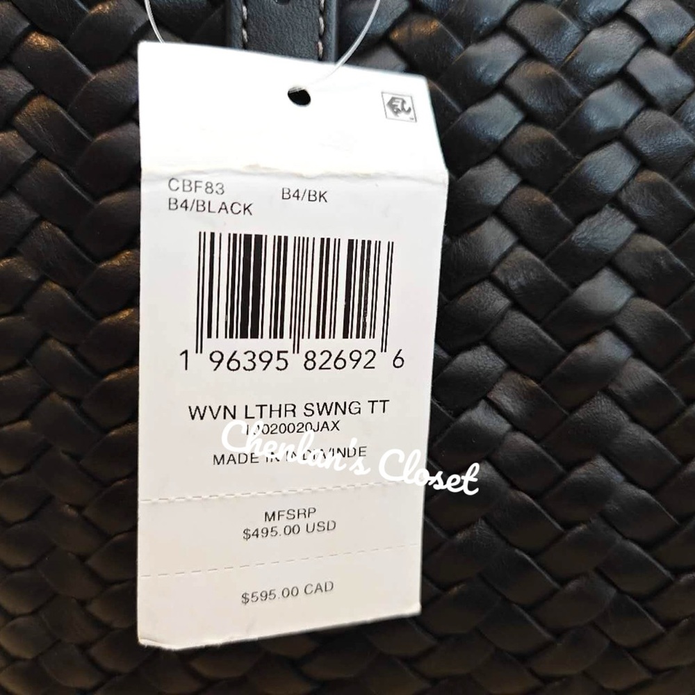 Coach Black Woven Leather Swing Tote Carryall Shoulder Bag Purse - Picture 11 of 13
